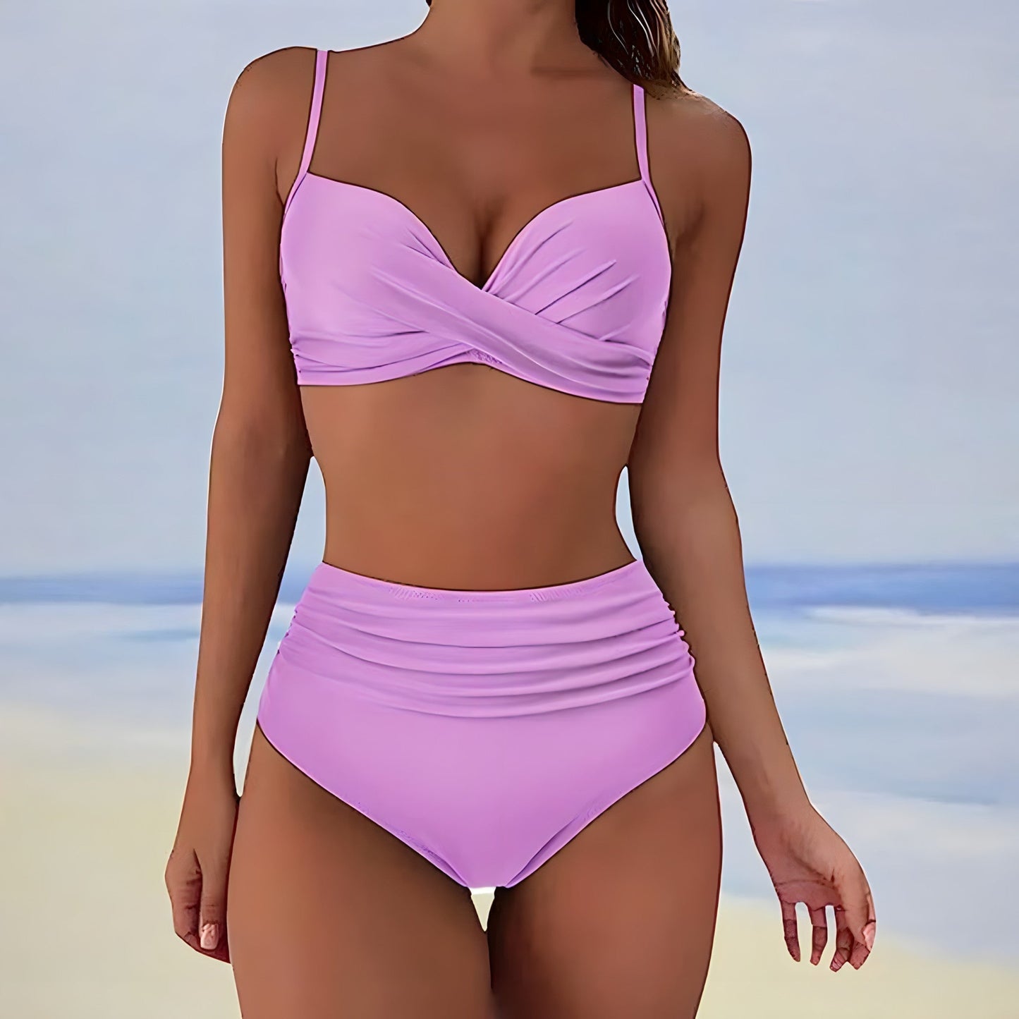 Dam Hög Midja Bikini Push Up Mjuk Polyesterblandning 8