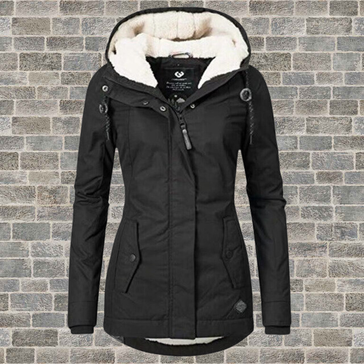 Dam Kappa Parka med Huva och Plissédesign i Polyester och Bomull 1