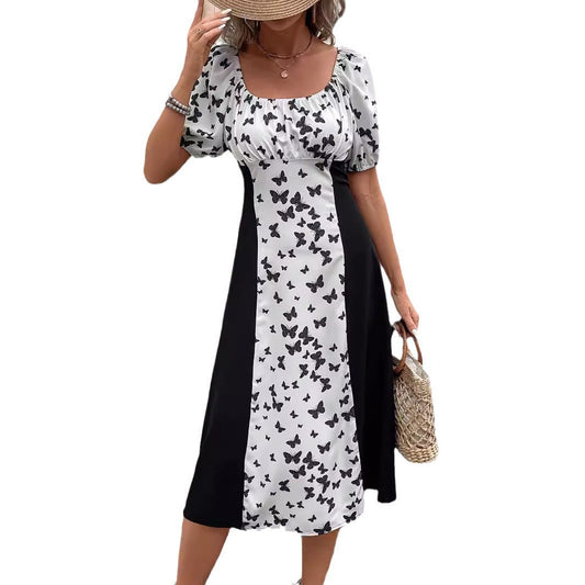 Dam Klänning A-Linje Kortärmad med Lyktaärmar Polyester Elegant Fina Dam Klänningar 0