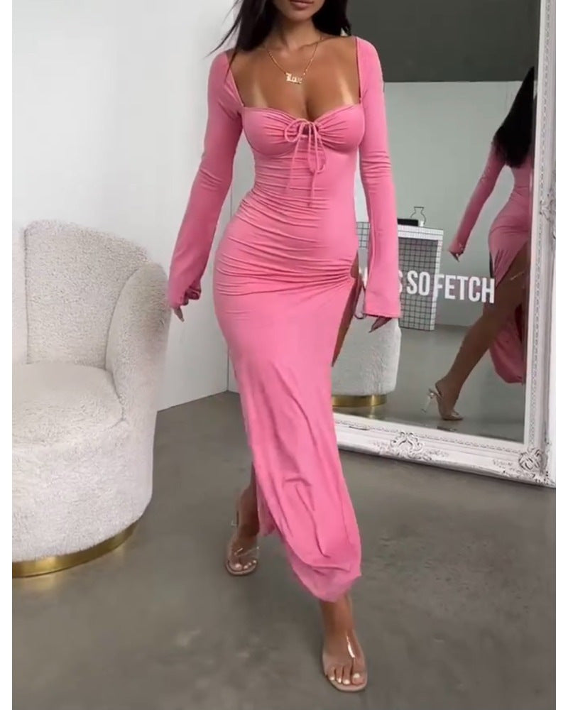 Dam Klänning A-Linje V-Neck Polyester Långärmad 2