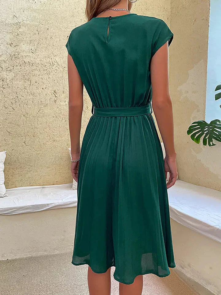 Dam Klänning Kortärmad Veckad Lätt Polyester 2
