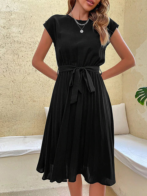 Dam Klänning Kortärmad Veckad Lätt Polyester 4