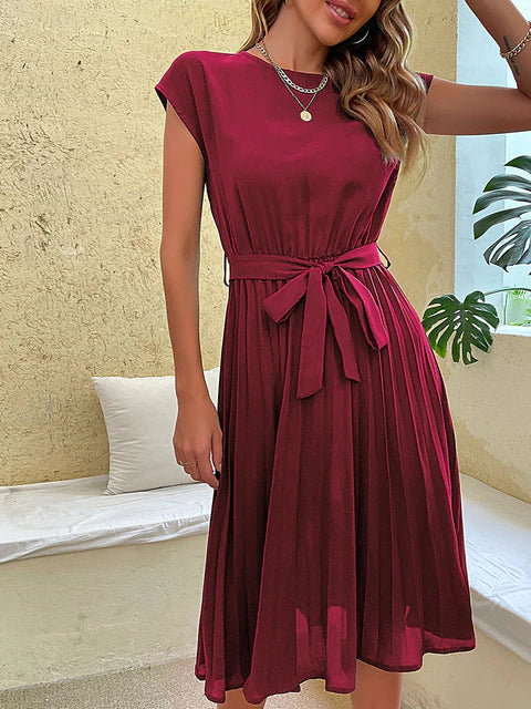 Dam Klänning Kortärmad Veckad Lätt Polyester 8