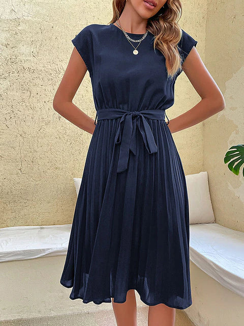 Dam Klänning Kortärmad Veckad Lätt Polyester 9