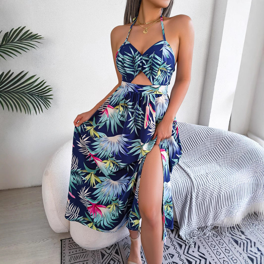 Dam Klänning Lång Blommönster Ärmlös Polyester 2
