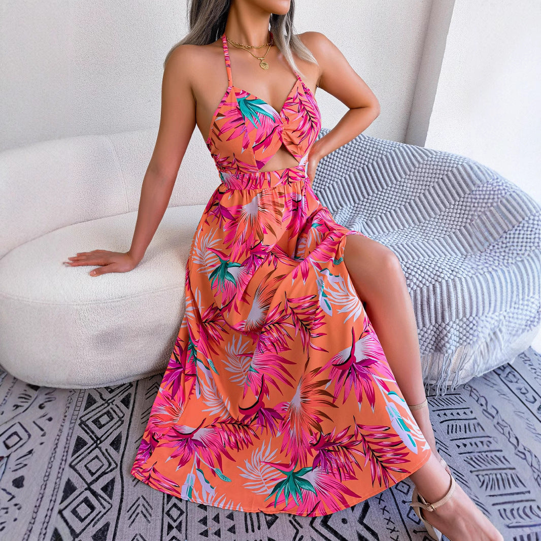 Dam Klänning Lång Blommönster Ärmlös Polyester 3