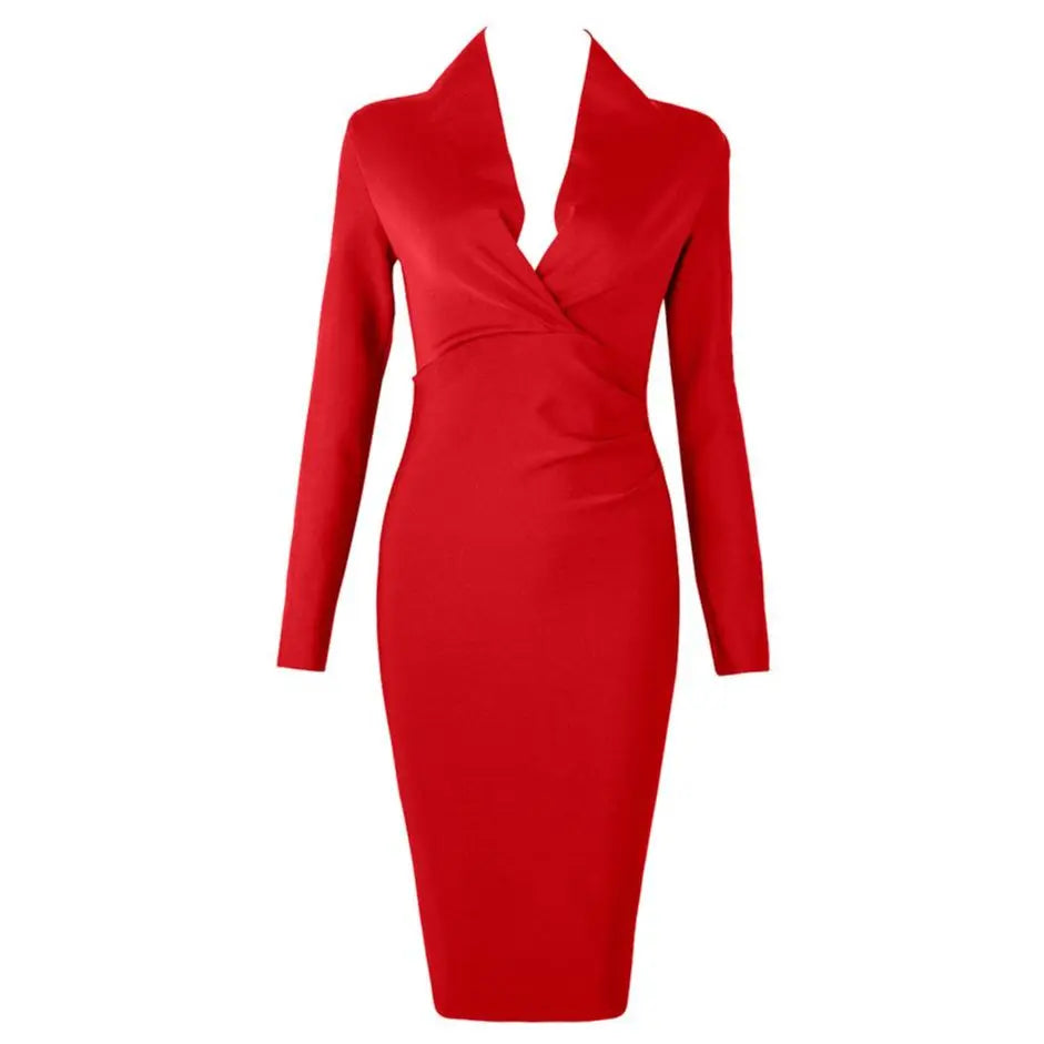 Dam Klänning Midi V-Formad Design Elastisk Passform Polyester Spandex 5