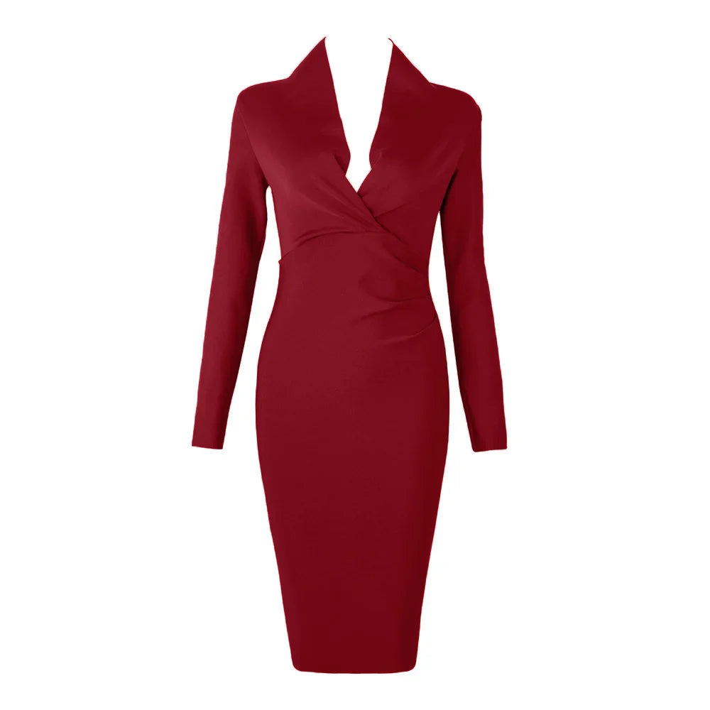 Dam Klänning Midi V-Formad Design Elastisk Passform Polyester Spandex 6