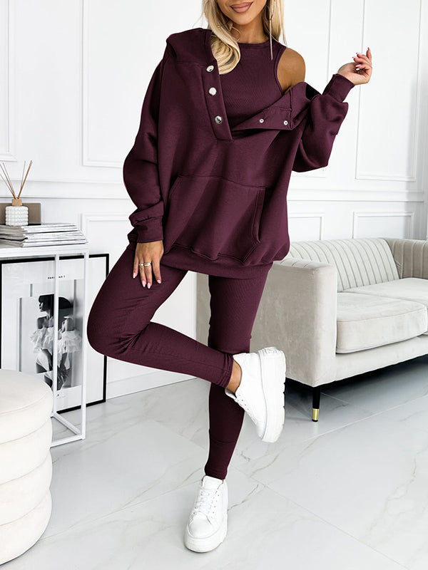 Dam Loungewear Set Oversized Hoodie och Leggings Mjuk Andningsbar Väv 5