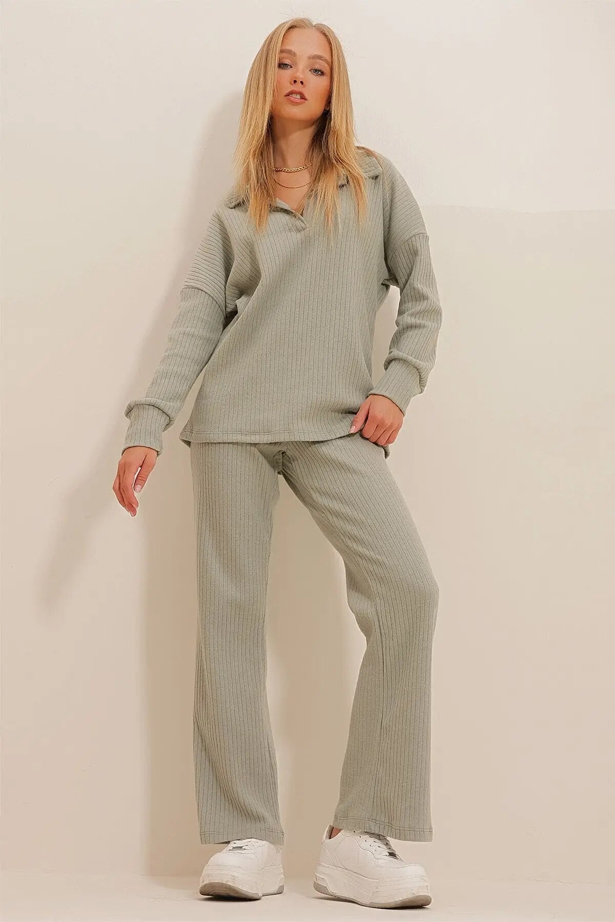 Dam Loungewear Set Våffeltyg Avslappnad Passform 5