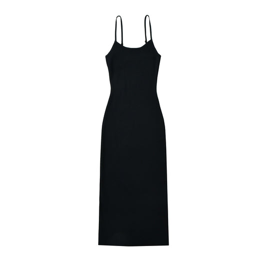 Dam Midi Klänning Slim Fit Monokrom Patchwork Högkvalitativt Tyg 0