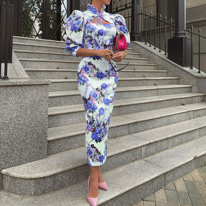 Dam Midiklänning Ståkrage Polyester Midi 2