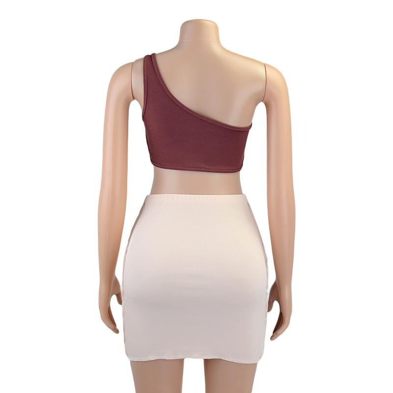 Dam Mini Kjol Patchwork Stil Elastisk Spandex Polyester Tank Top Set 1