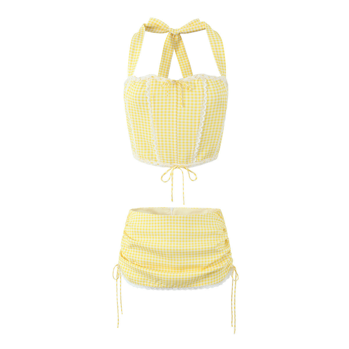 Dam Mini Kjol Set Ärmlös Polyester Monokrom Design 1