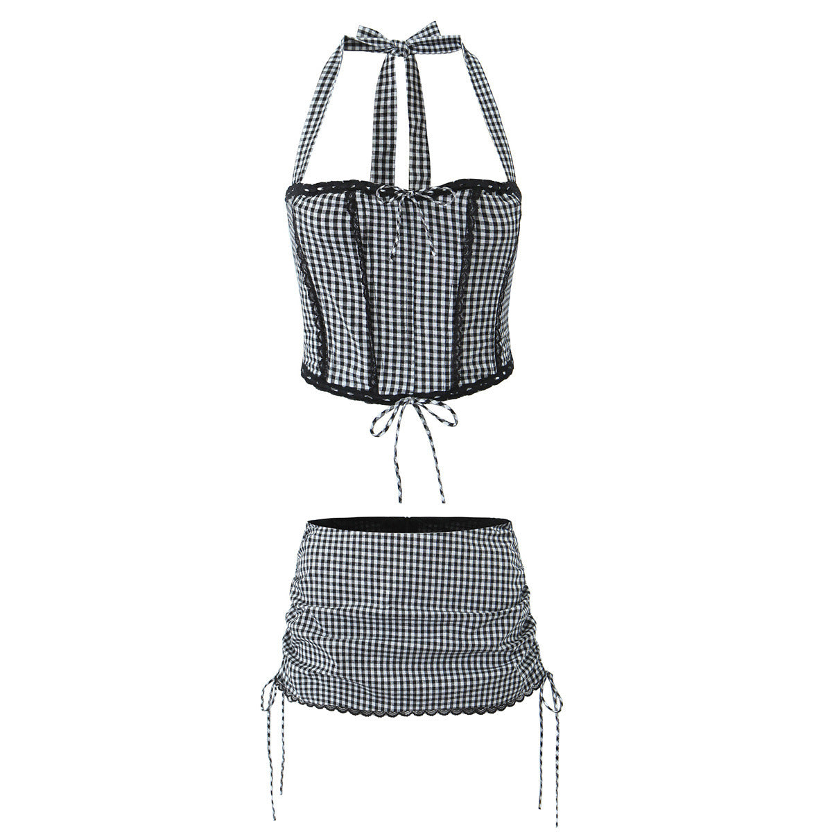 Dam Mini Kjol Set Ärmlös Polyester Monokrom Design 2