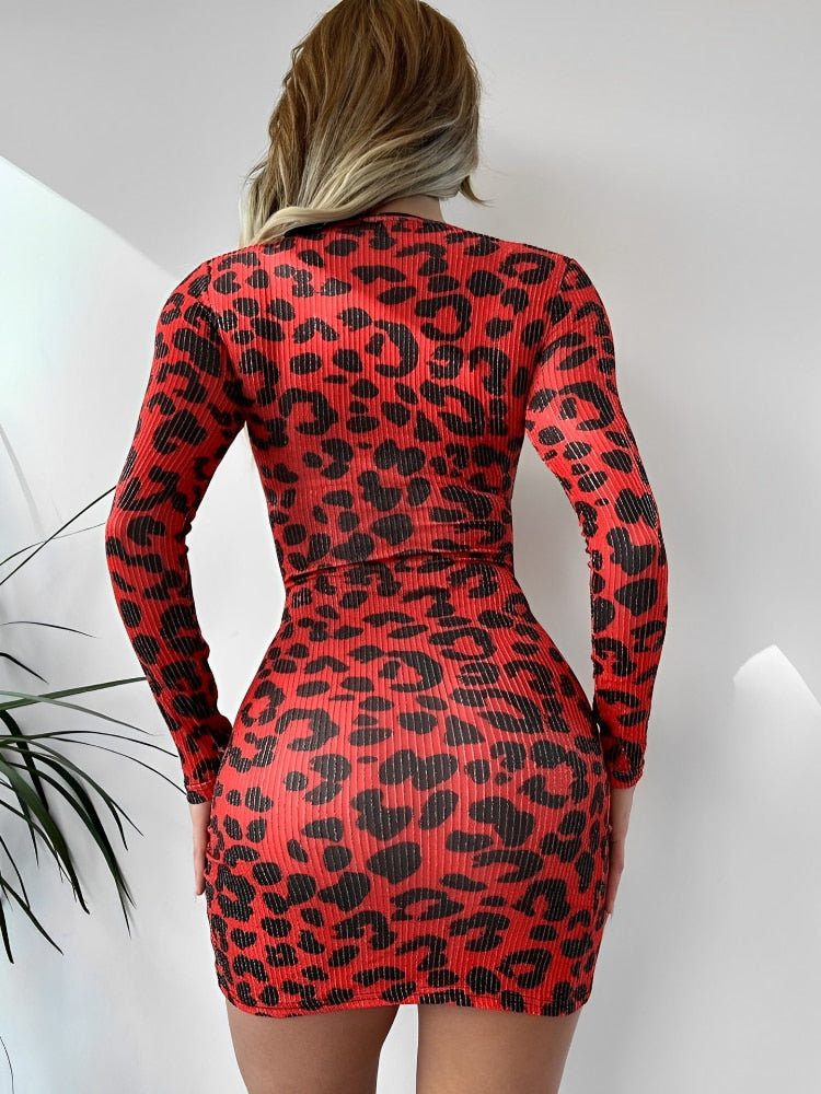 Dam Mini Klänning Asymmetrisk Polyester Leopardmönster 2