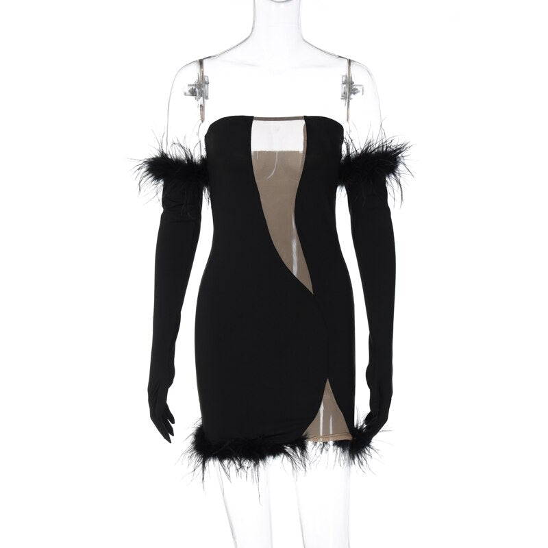 Dam Miniklänning Långärmad Stretchig Polyester Elegant Silhuett 5