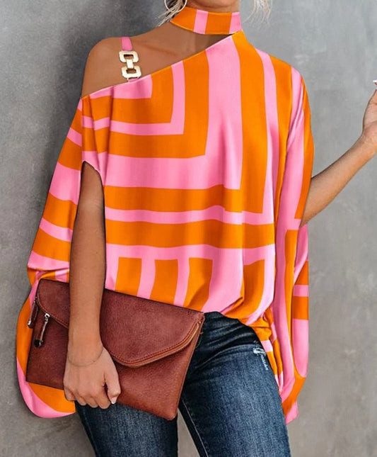 Dam Off Shoulder Topp LĂ€tt Bomull med Sommartryck 0