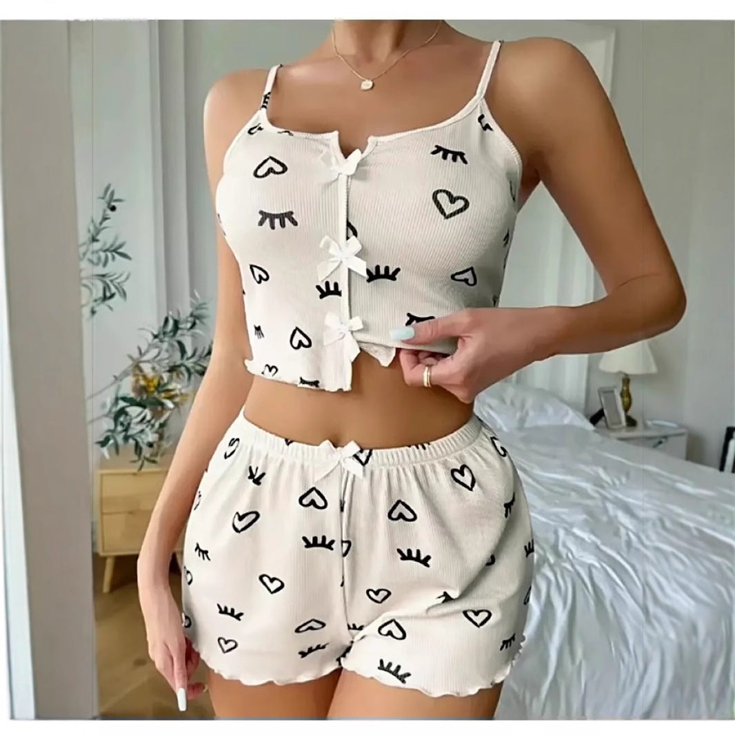 Dam Pyjamas Set Spaghetti Top och Capri Byxor Polyester 2