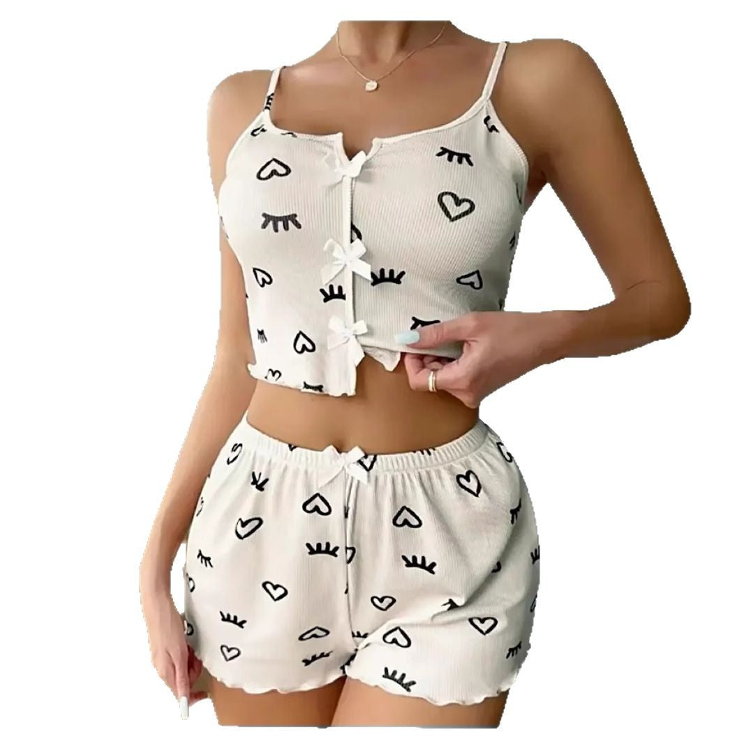 Dam Pyjamas Set Spaghetti Top och Capri Byxor Polyester 5