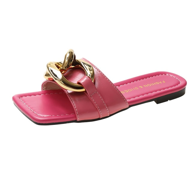 Dam Sandaler Kedjade PU Material Platt Sula 0