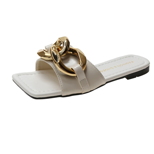 Dam Sandaler Kedjade PU Material Platt Sula 6