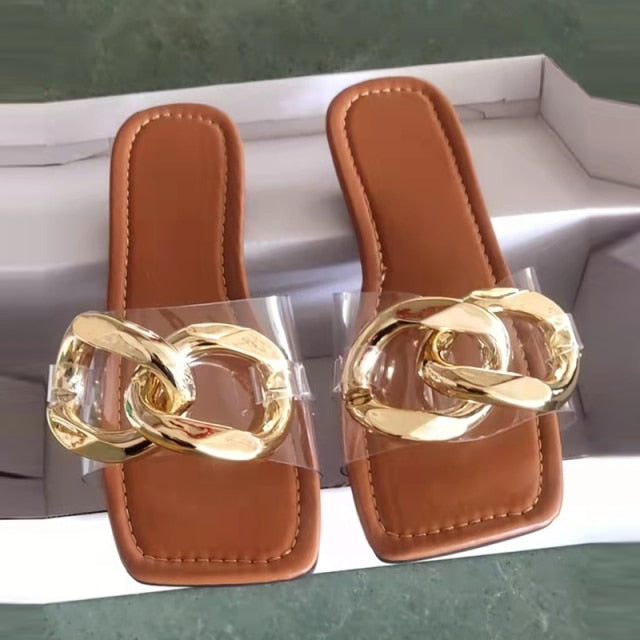 Dam Sandaler Kedjade PU Material Platt Sula 7