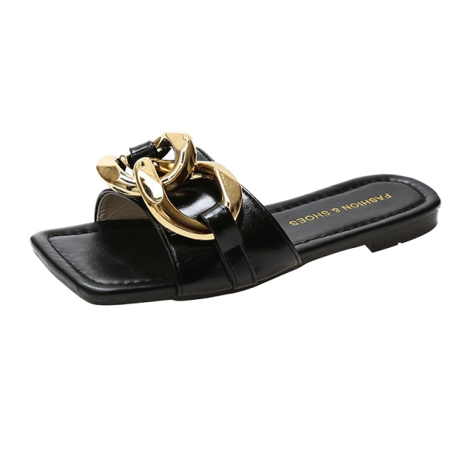 Dam Sandaler Kedjade PU Material Platt Sula 8