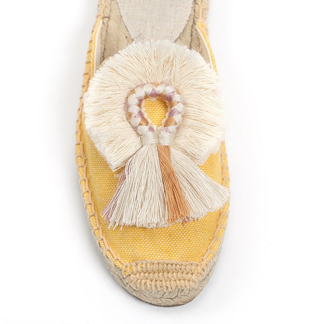 Dam Sandaler Slip-On Hampa Med Dekorativa Puffbollar 8