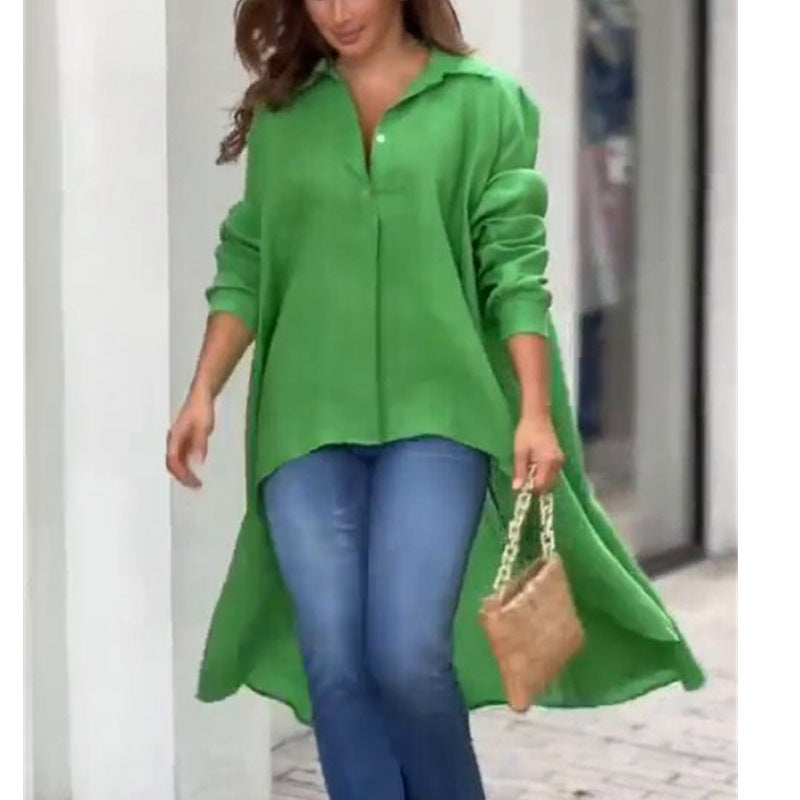 Dam Skjorta Långärmad Oregelbunden Längd Polyester Elegant 0