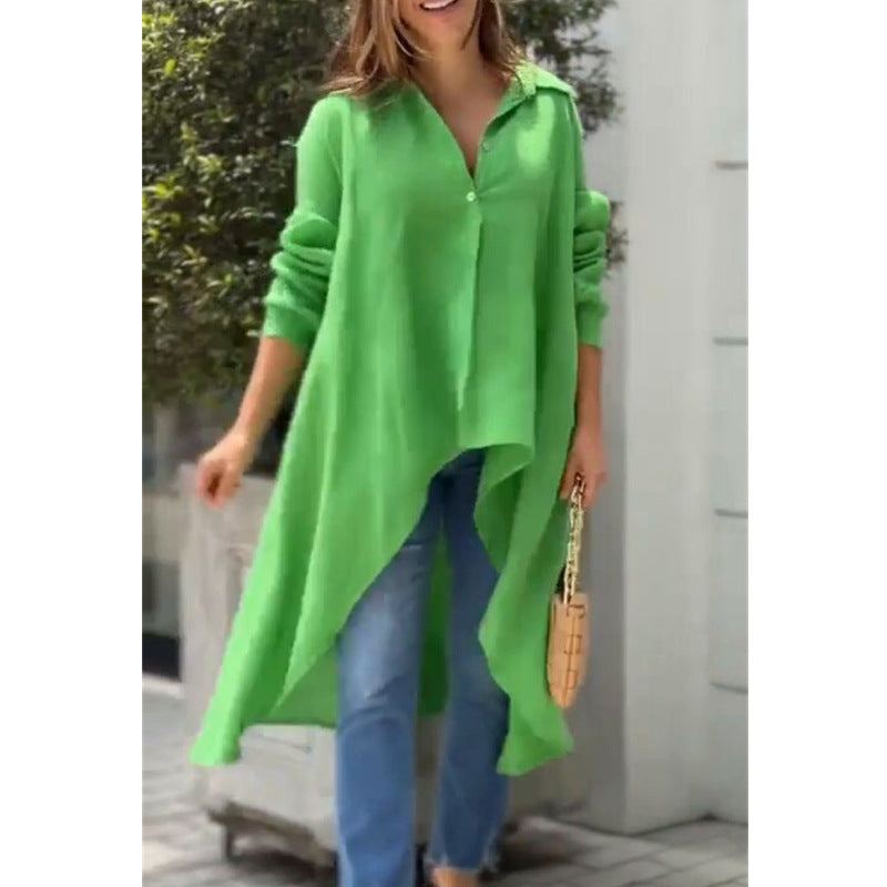 Dam Skjorta Långärmad Oregelbunden Längd Polyester Elegant 1