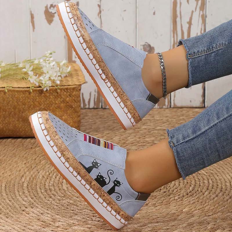 Dam Skor Slip-On Kattmönster PU Material 4