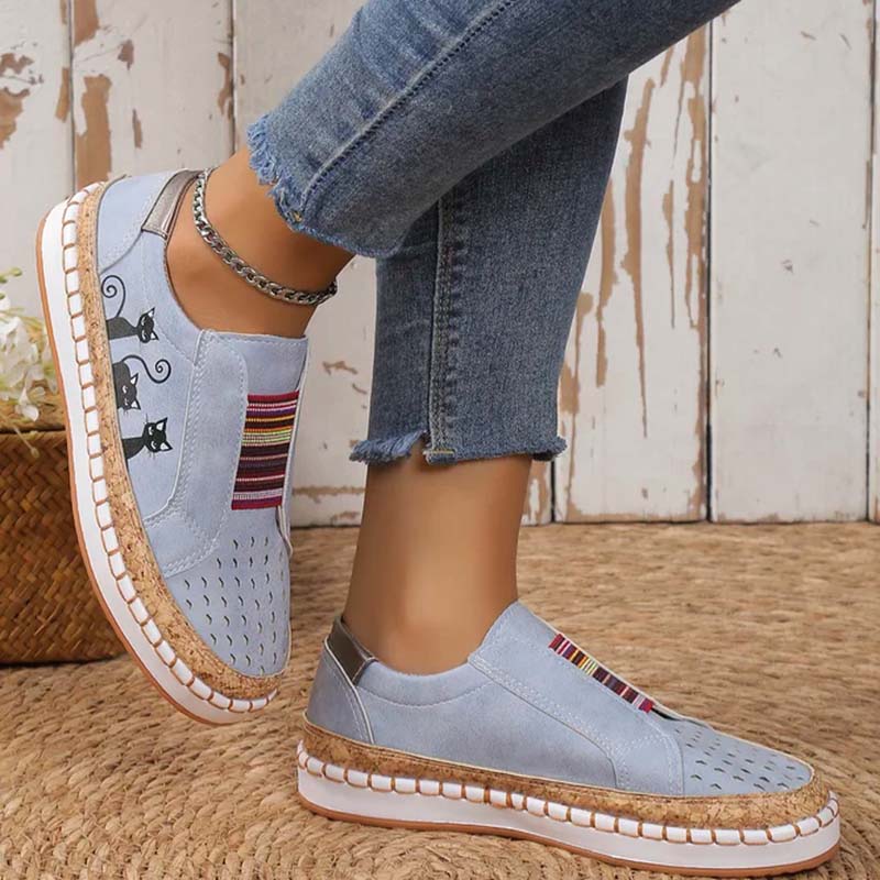 Dam Skor Slip-On Kattmönster PU Material 5
