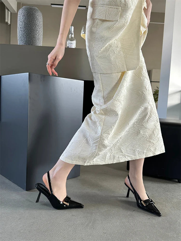 Dam Slingback Skor Elegant Läder Hög Klack 5