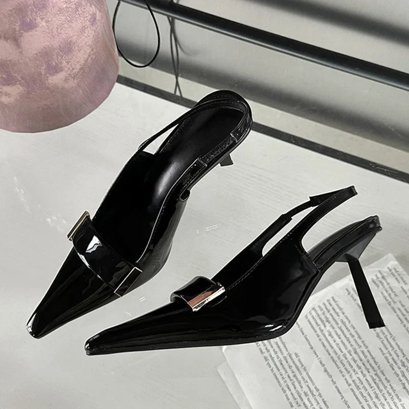 Dam Slingback Skor Elegant Läder Hög Klack 6