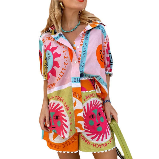 Dam T-shirt Bermuda Shorts Set Färgblockering Polyester 0