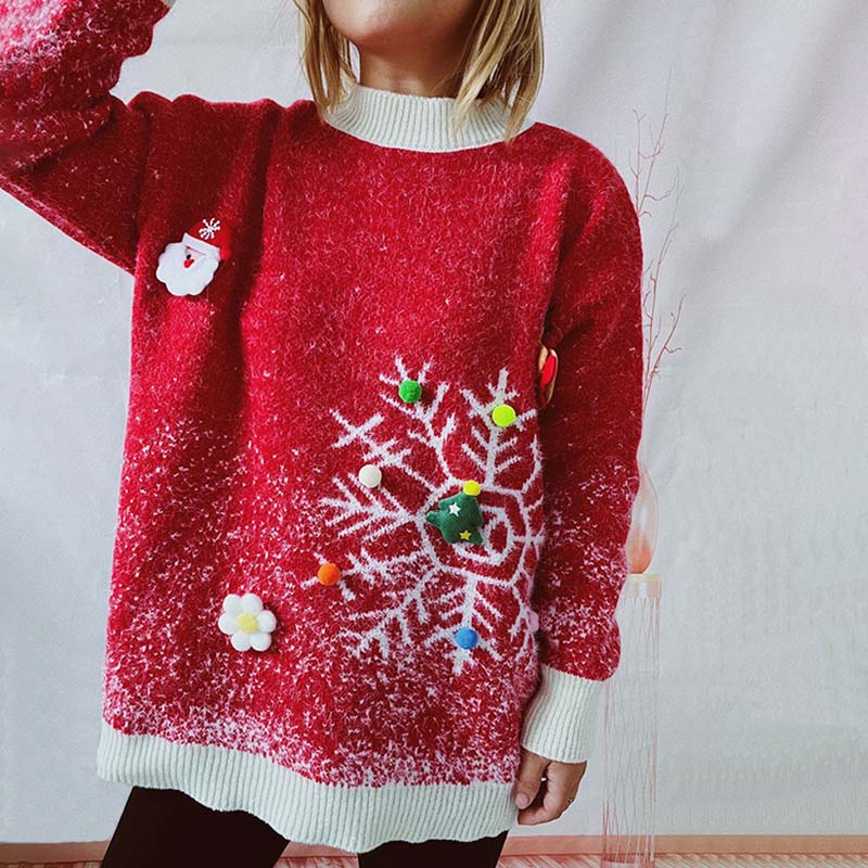 Dam Tröja Juldesign Långärmad Blandat Tyg med Halsduk Set 3