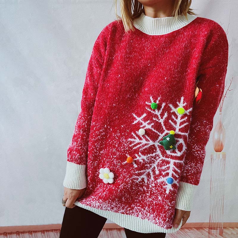 Dam Tröja Juldesign Långärmad Blandat Tyg med Halsduk Set 4