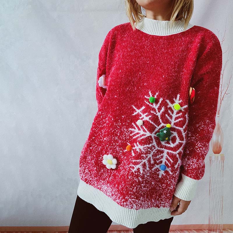 Dam Tröja Juldesign Långärmad Blandat Tyg med Halsduk Set 5