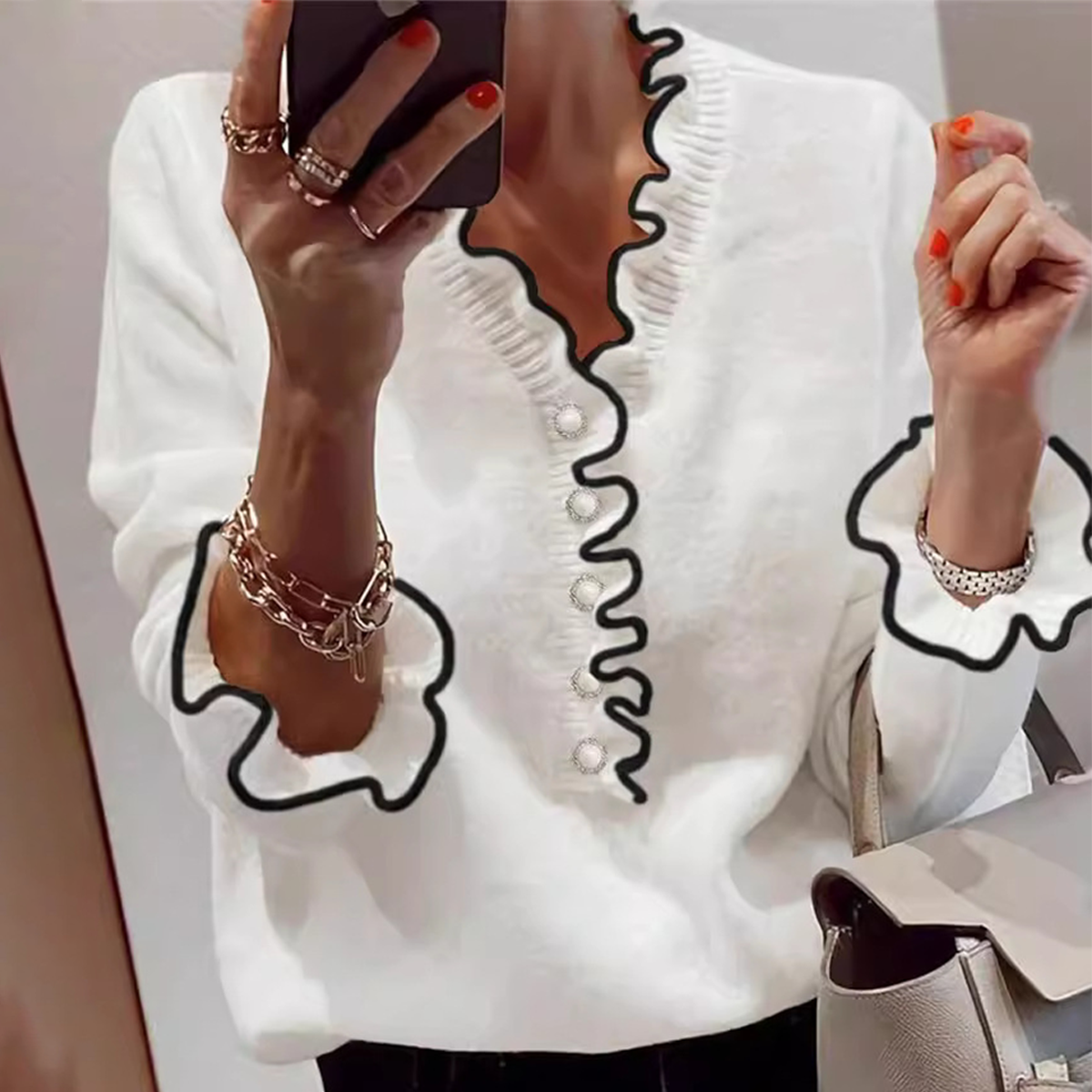 Dam Tröja Swing Stil Mjuk Bomull 0