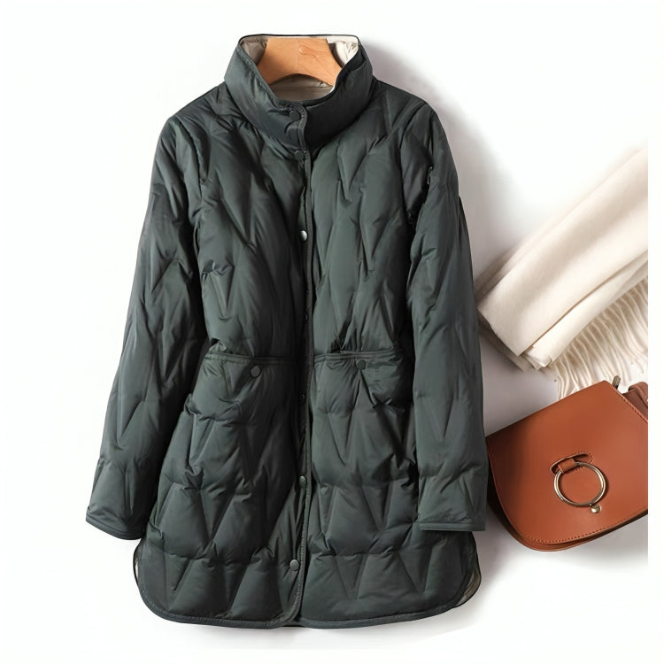 Dam Vinterjacka Knappdesign Varmt Tyg Elegant Snitt 9