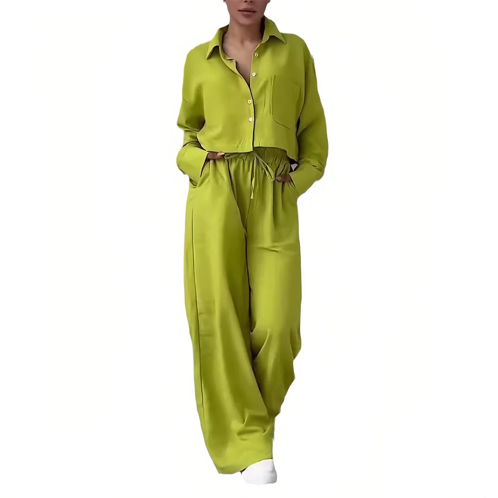 Dam Set Långärmad Topp Vida Byxor Bomull Linne-6