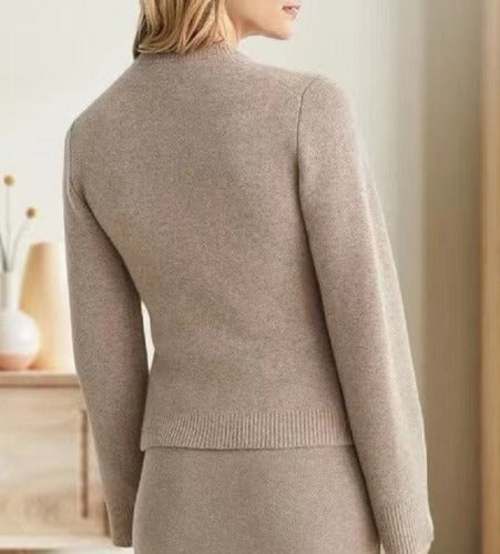 Lång Kofta Dam Stickad med Knappar och Väskor-5