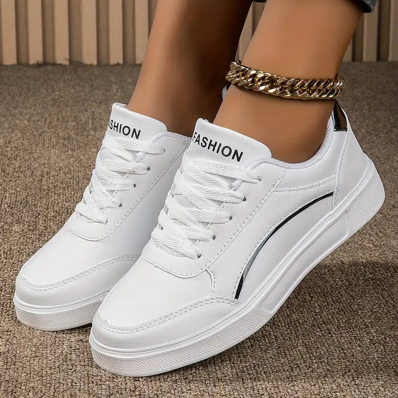 Kvinnors Låga Sneakers Syntetiskt Läder Trendig och Bekväm-2