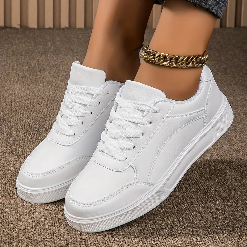 Kvinnors Låga Sneakers Syntetiskt Läder Trendig och Bekväm-4