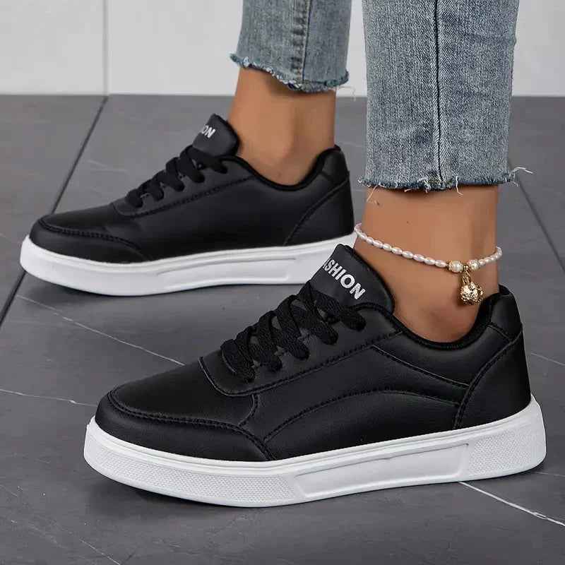 Kvinnors Låga Sneakers Syntetiskt Läder Trendig och Bekväm-6