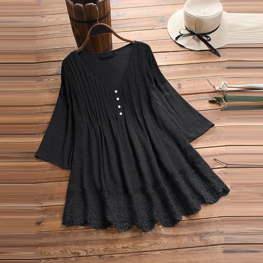 Kvinnors LÄng Skjorta V-Neck Polyester Eleganta Stil-1