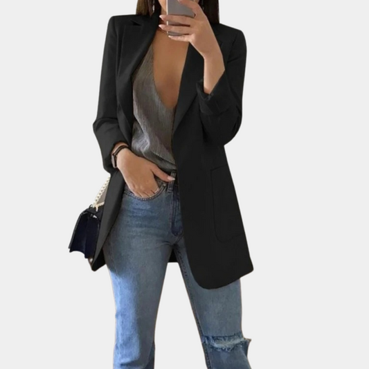 Kvinnors LĂ„ng Blazer Ăppen Front Högkvalitativt Material-1