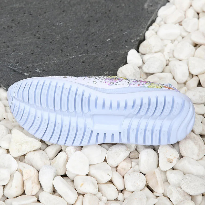 Kvinnors Plattformskor Stickade Blommönster 100% Bomull-5