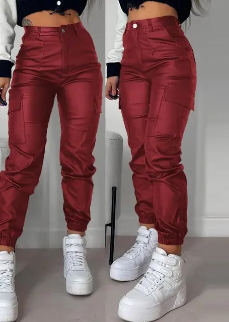 Snygga Byxor Dam Slim Fit Veganläder-4